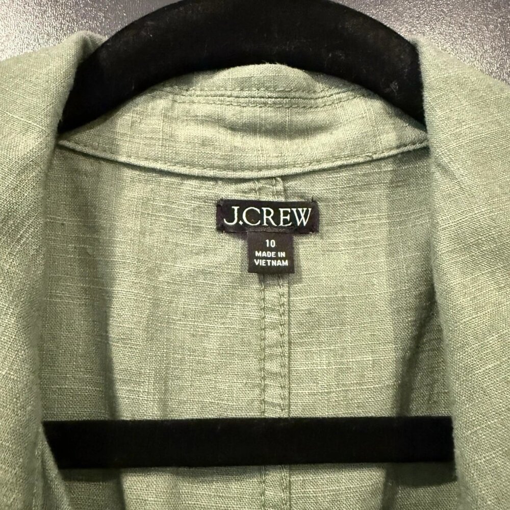 J.Crew Zip-Front Linen-Blend Dress – Faded Moss Size 10 - Picture 4 of 6